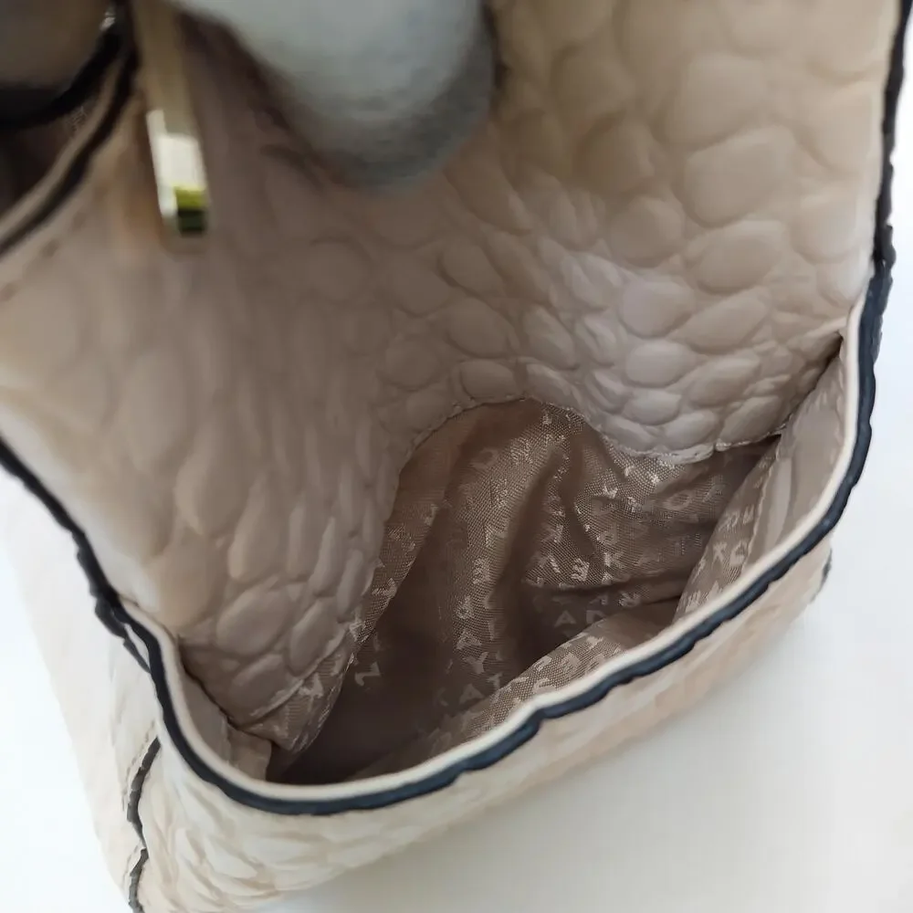 Kate Spade New York Ivory Leather Crocodile Embossed Top Handle Satchel Bag